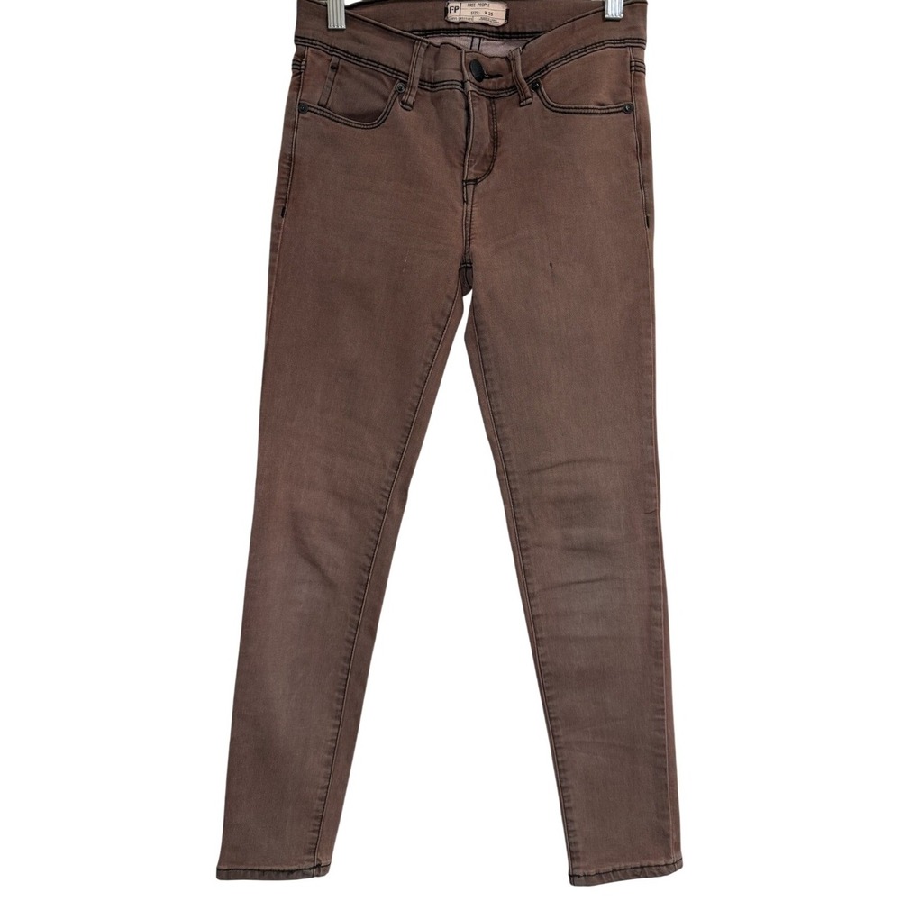 Free People Brown Brick Wash Skinny Jeans Women Size 25 Distressed‎ Casual Basic